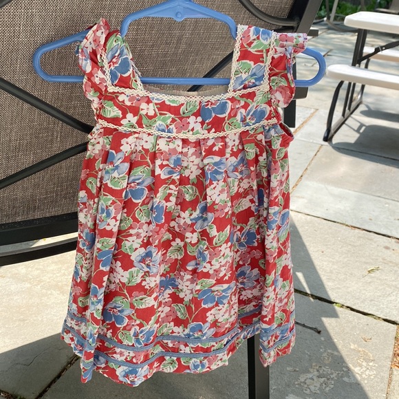 Ralph Lauren Sleeveless floral dress w/ ruffle detail shoulders & crochet 12M - Picture 6 of 7